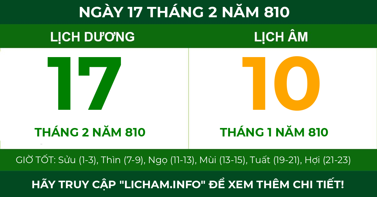 lịch âm ngày 17 tháng 2 năm 810