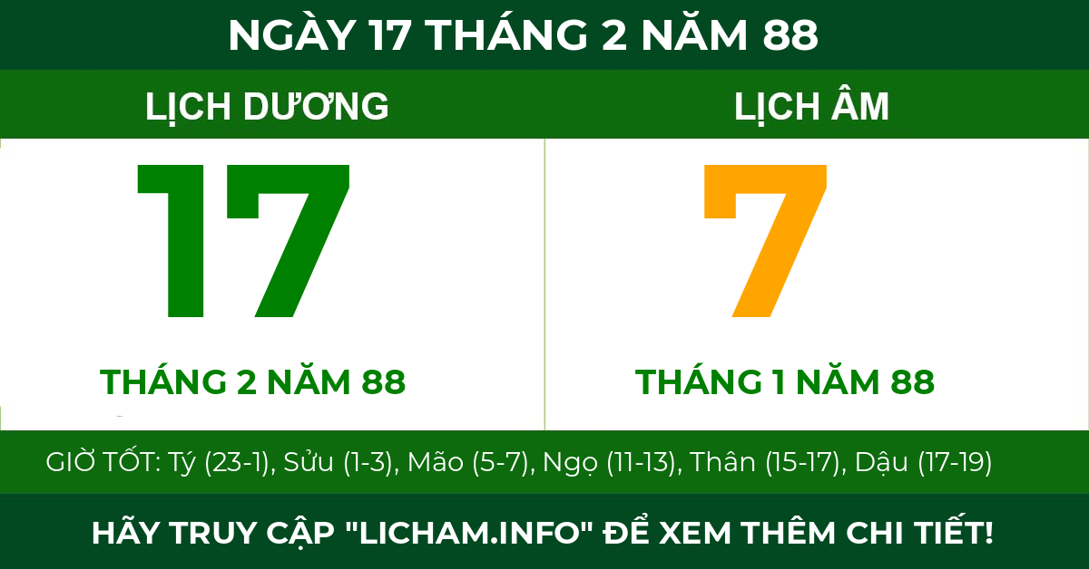 lịch âm ngày 17 tháng 2 năm 88