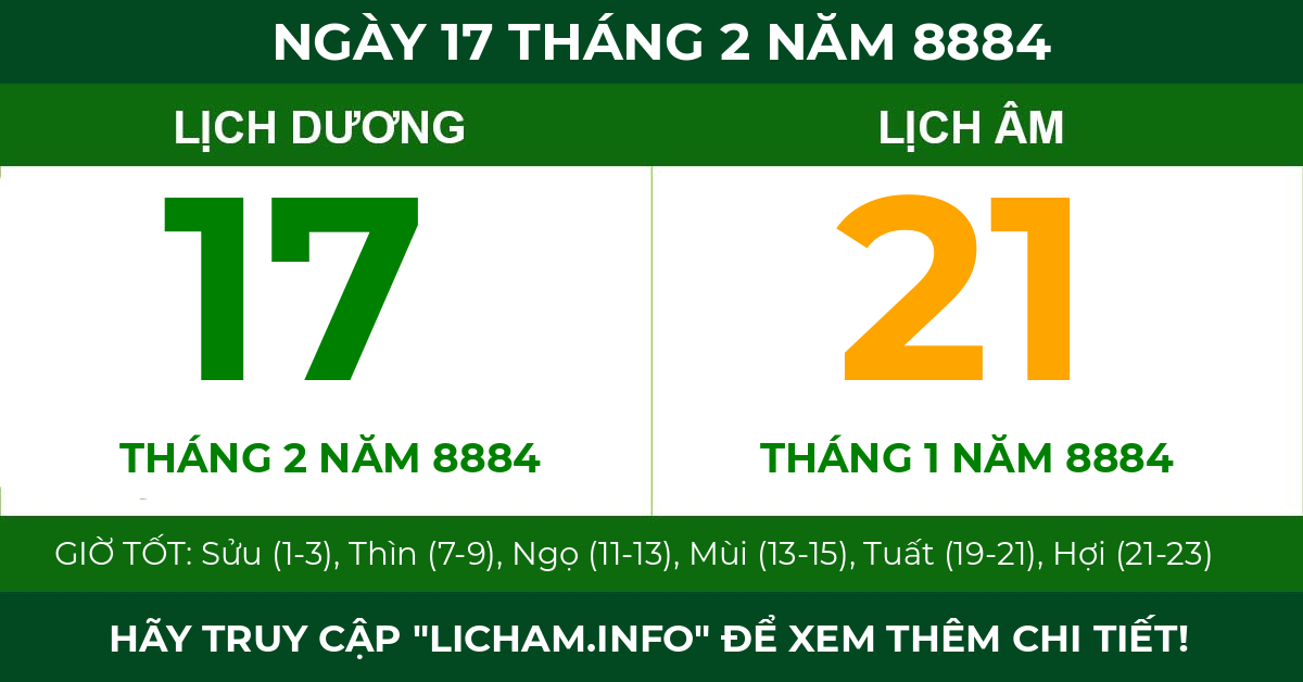 lịch âm ngày 17 tháng 2 năm 8884