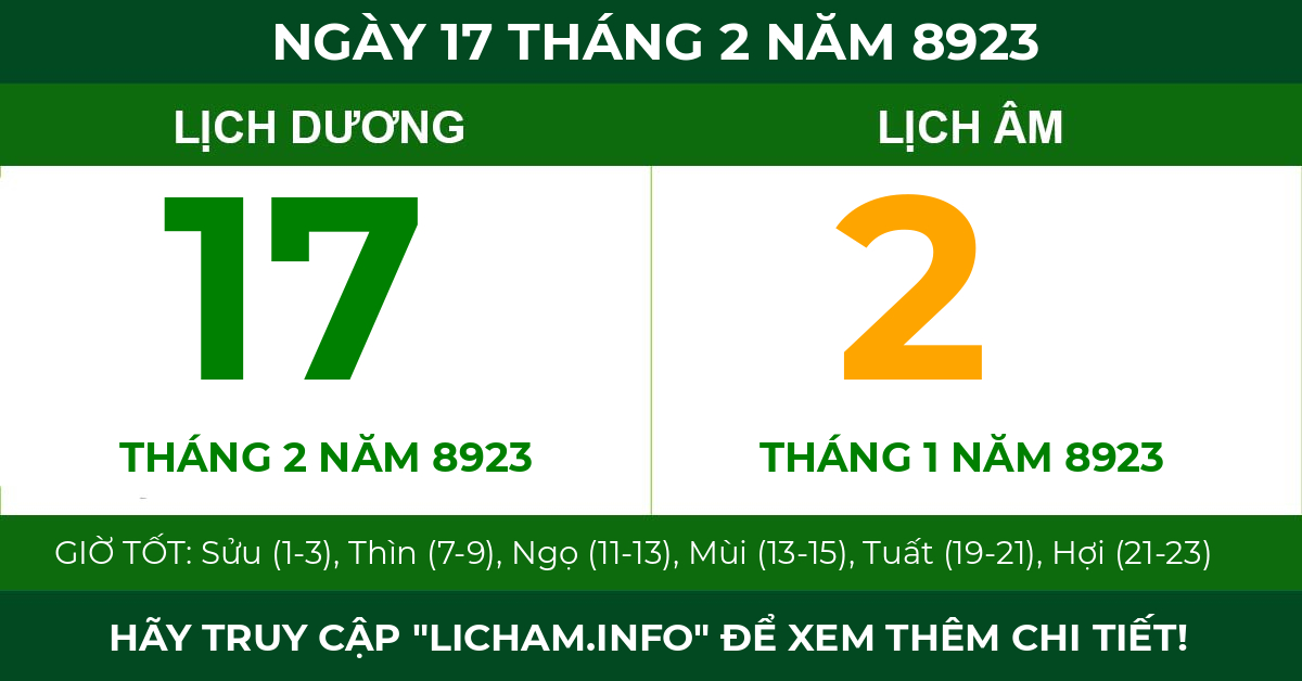 lịch âm ngày 17 tháng 2 năm 8923