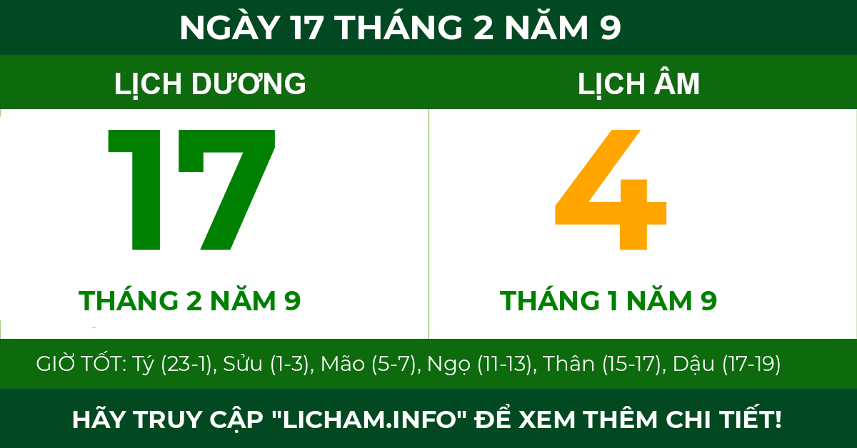 lịch âm ngày 17 tháng 2 năm 9