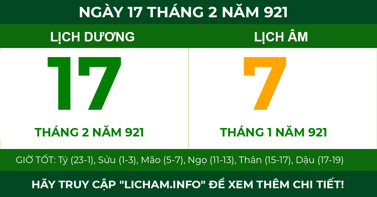 lịch âm ngày 17 tháng 2 năm 921