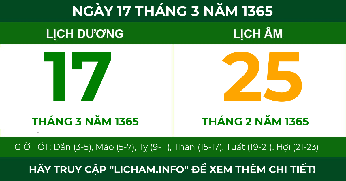lịch âm ngày 17 tháng 3 năm 1365