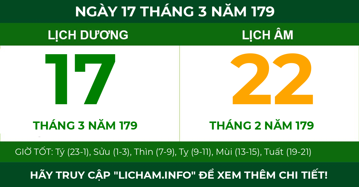 lịch âm ngày 17 tháng 3 năm 179