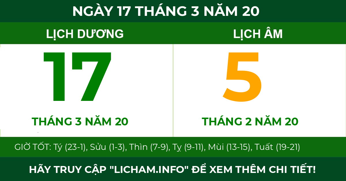 lịch âm ngày 17 tháng 3 năm 20