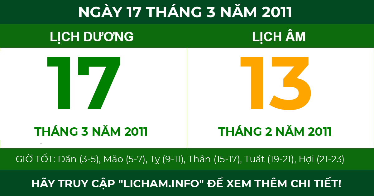 lịch âm ngày 17 tháng 3 năm 2011