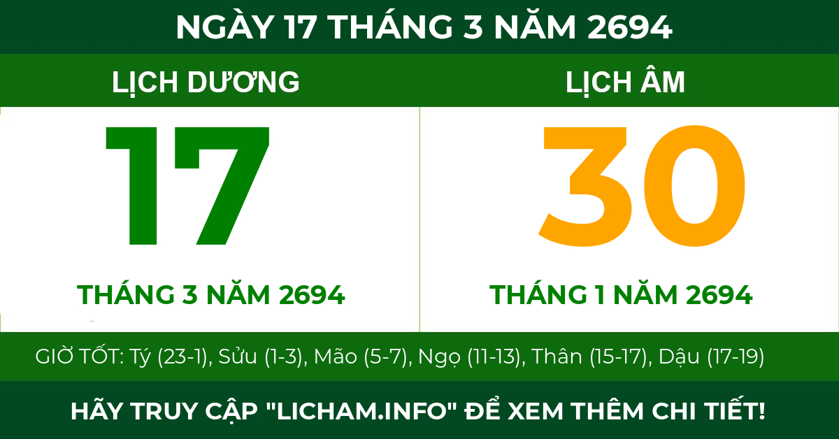 lịch âm ngày 17 tháng 3 năm 2694