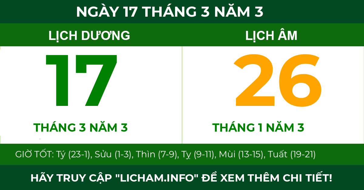 lịch âm ngày 17 tháng 3 năm 3