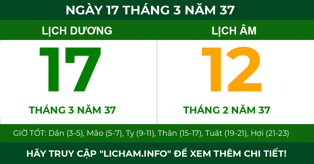 lịch âm ngày 17 tháng 3 năm 37