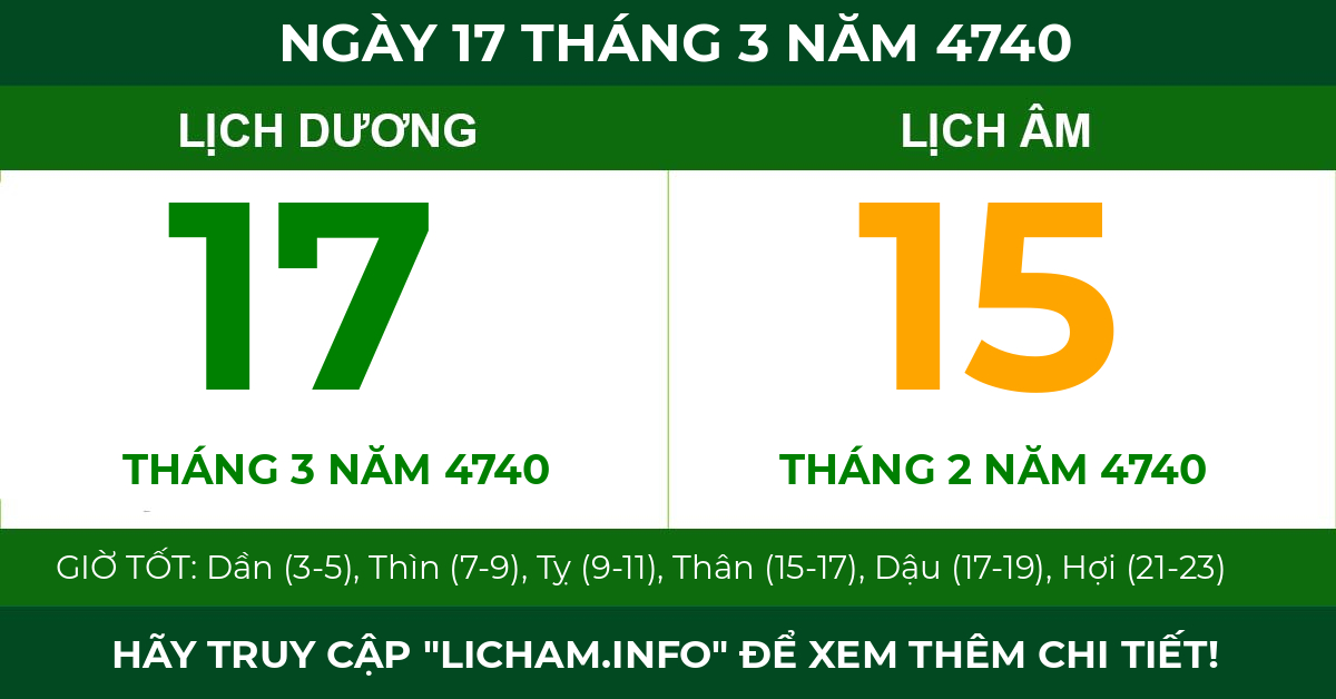 lịch âm ngày 17 tháng 3 năm 4740