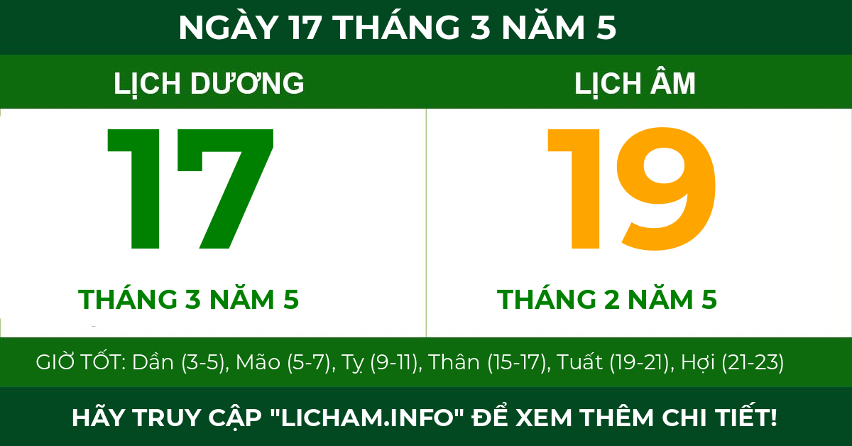 lịch âm ngày 17 tháng 3 năm 5