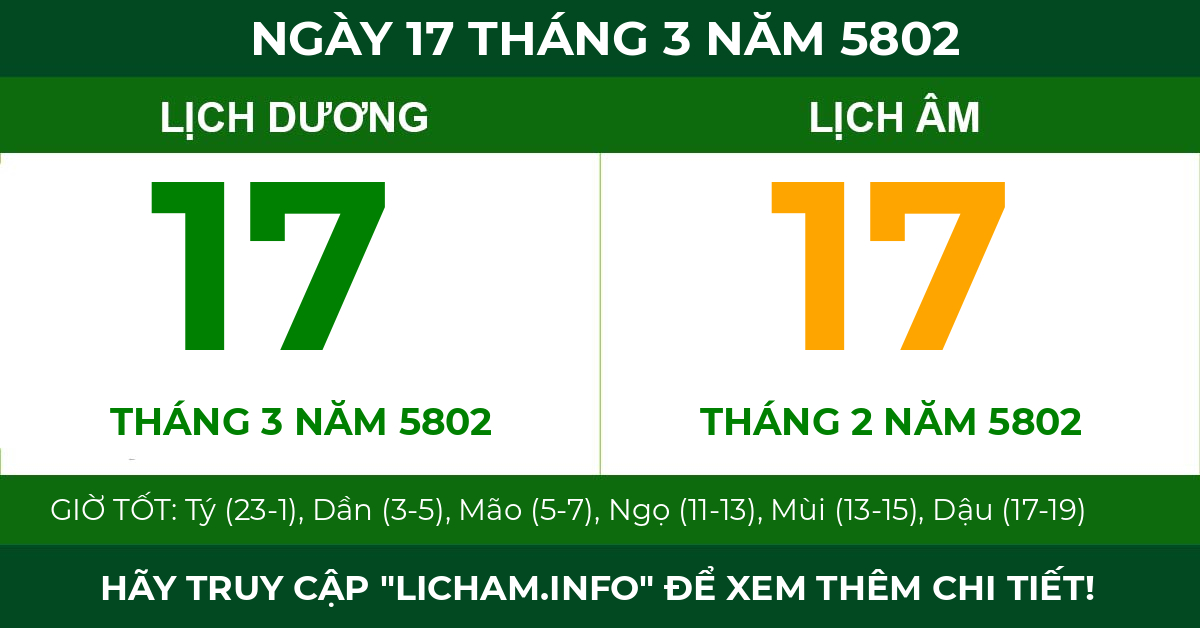 lịch âm ngày 17 tháng 3 năm 5802