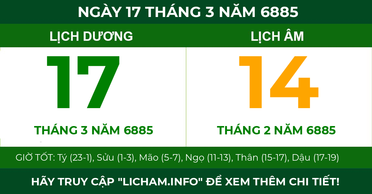 lịch âm ngày 17 tháng 3 năm 6885