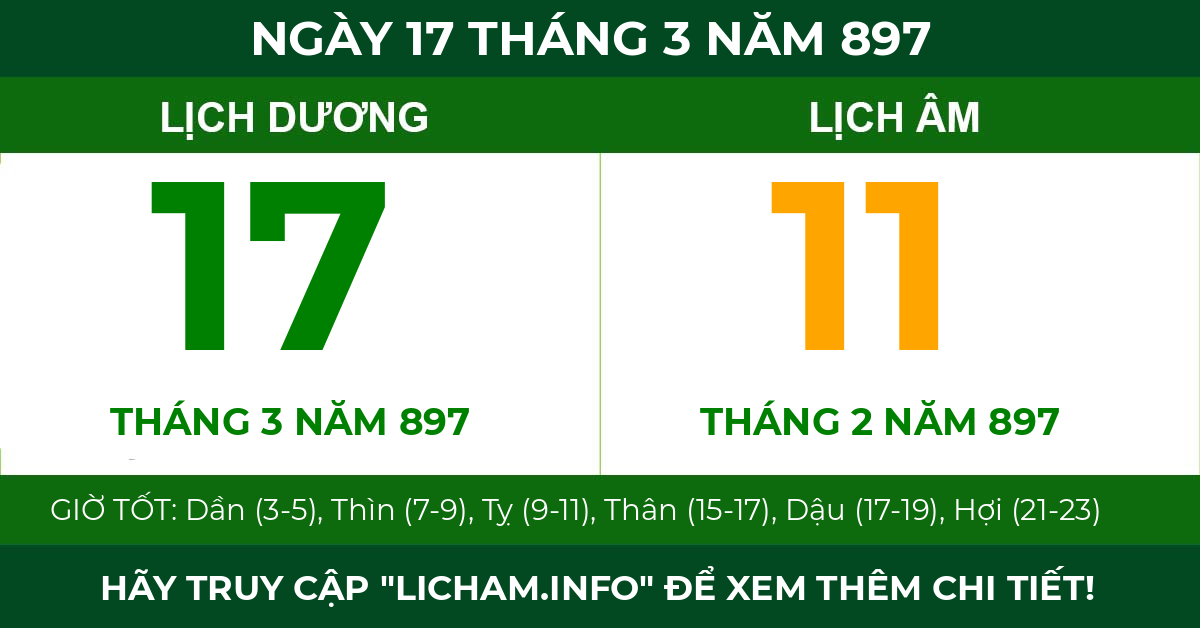 lịch âm ngày 17 tháng 3 năm 897