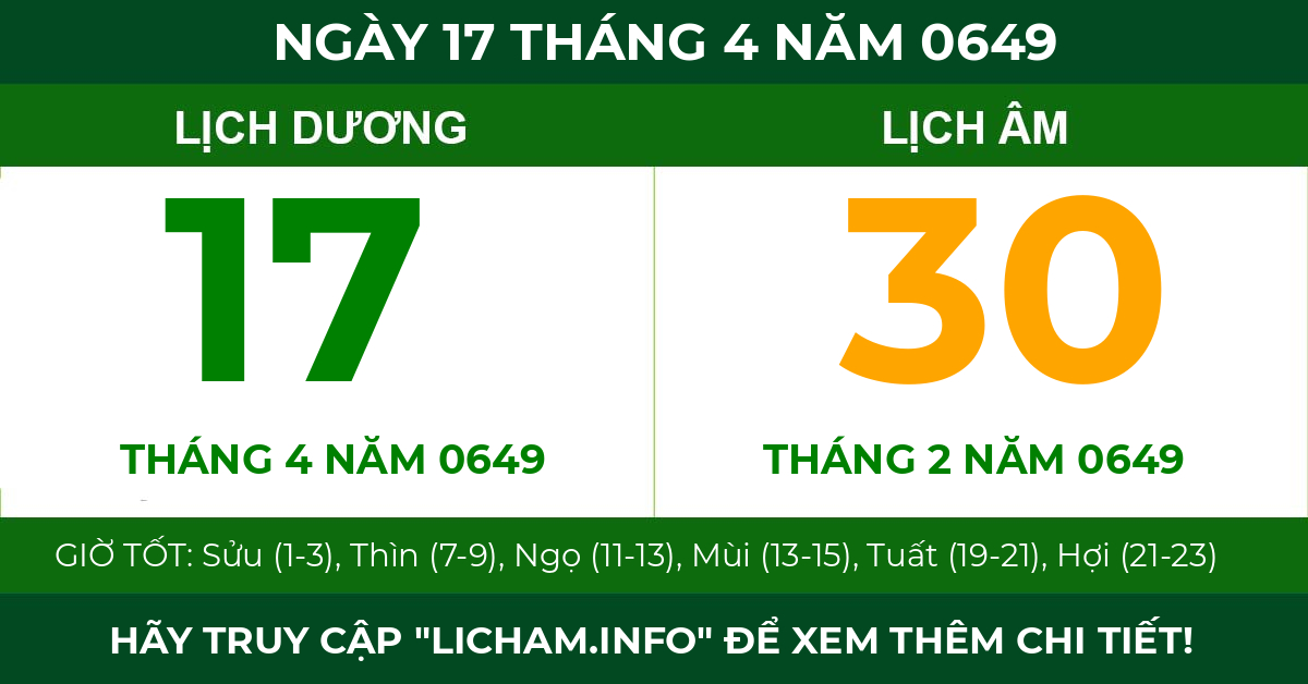 lịch âm ngày 17 tháng 4 năm 0649
