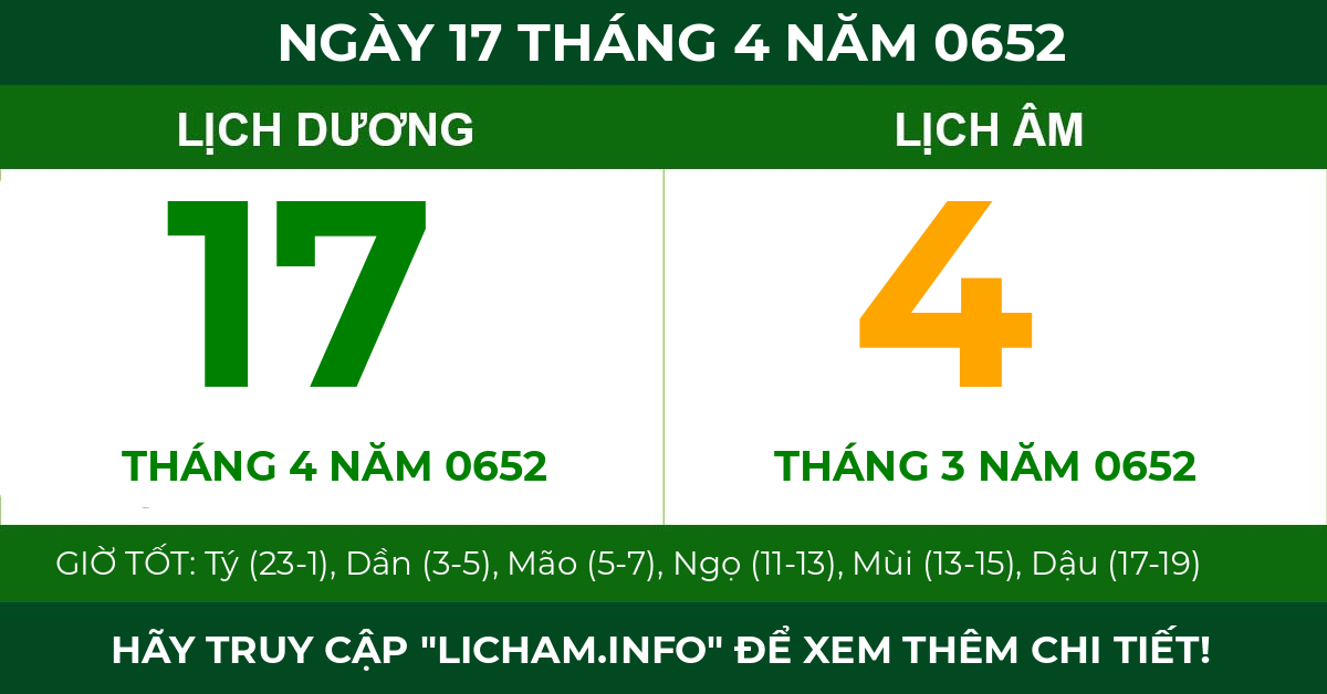 lịch âm ngày 17 tháng 4 năm 0652