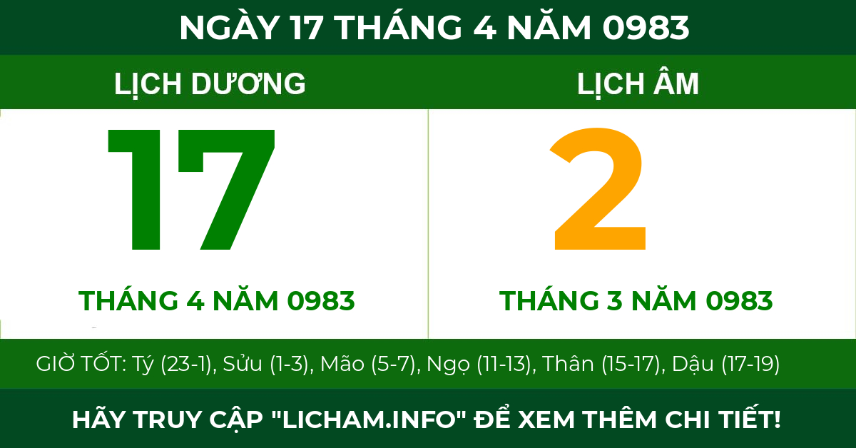 lịch âm ngày 17 tháng 4 năm 0983