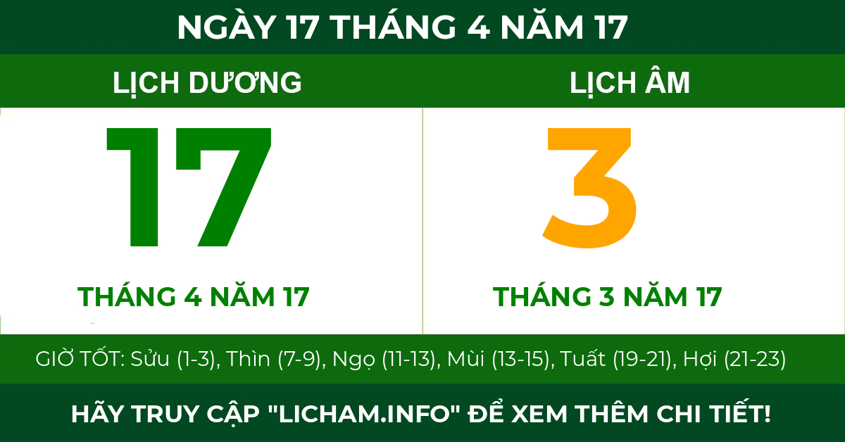 lịch âm ngày 17 tháng 4 năm 17