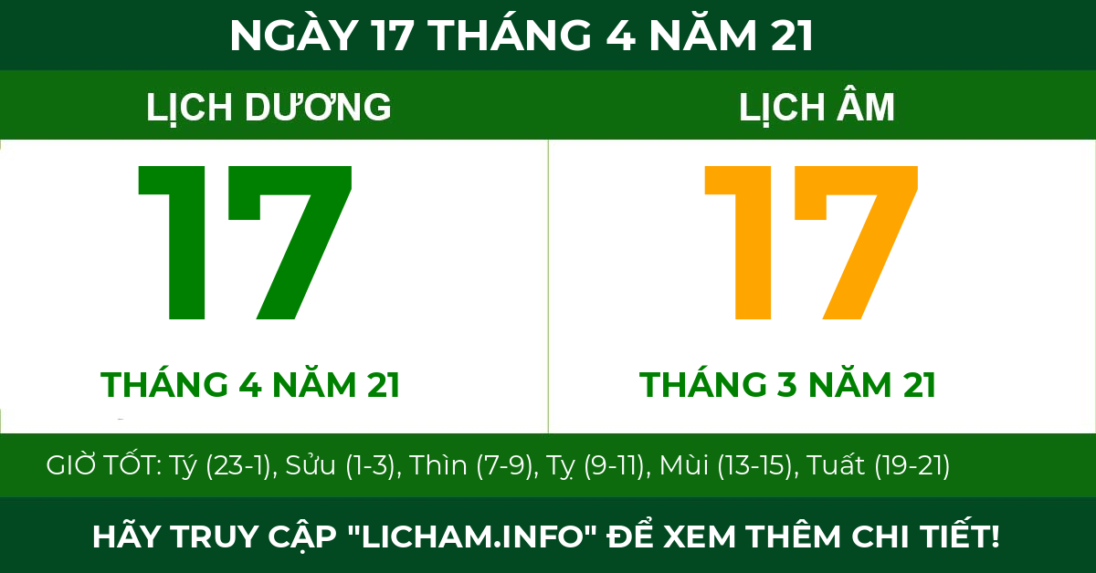lịch âm ngày 17 tháng 4 năm 21