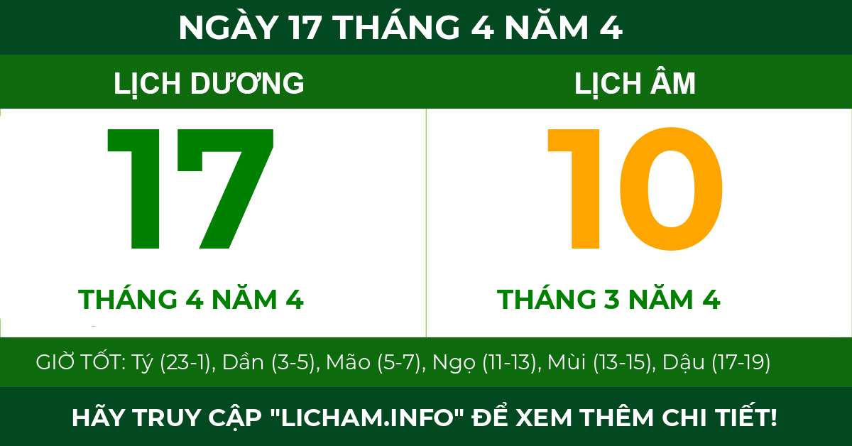 lịch âm ngày 17 tháng 4 năm 4