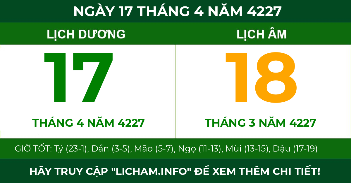 lịch âm ngày 17 tháng 4 năm 4227