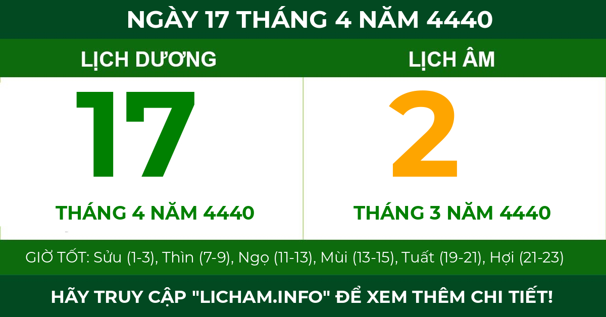 lịch âm ngày 17 tháng 4 năm 4440
