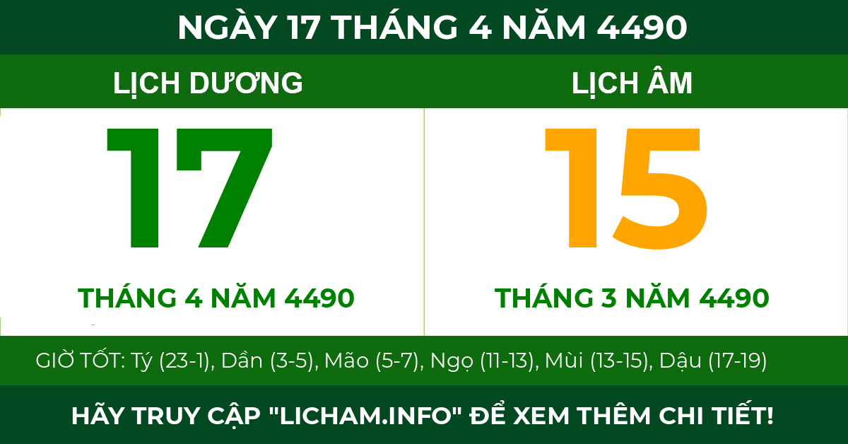 lịch âm ngày 17 tháng 4 năm 4490