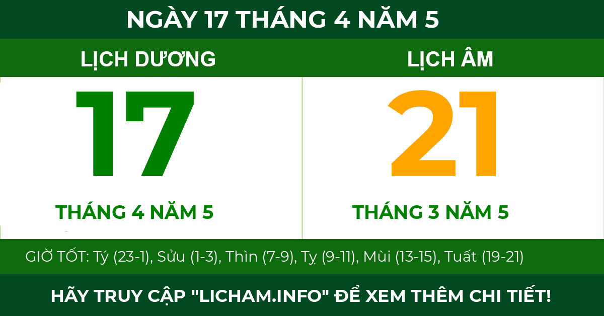 lịch âm ngày 17 tháng 4 năm 5