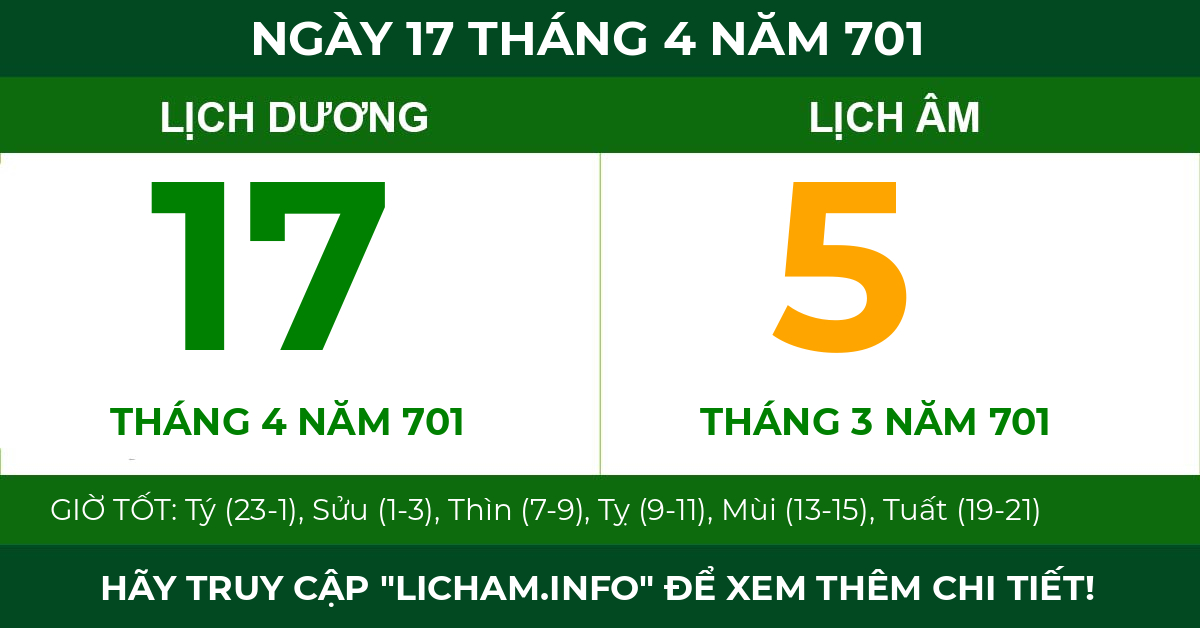 lịch âm ngày 17 tháng 4 năm 701