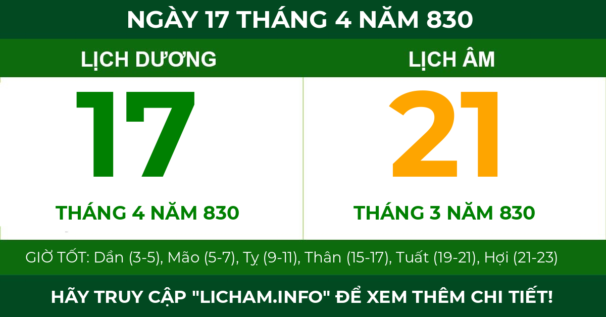 lịch âm ngày 17 tháng 4 năm 830