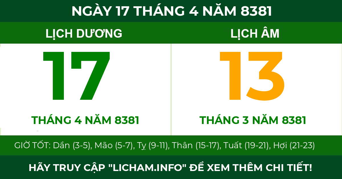 lịch âm ngày 17 tháng 4 năm 8381