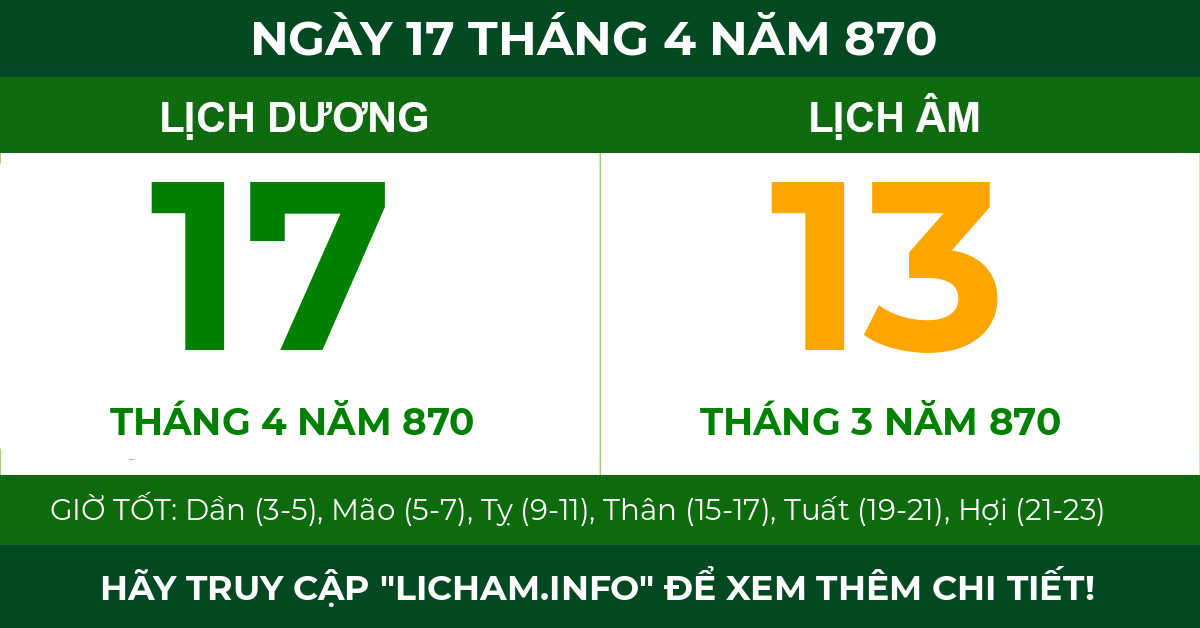 lịch âm ngày 17 tháng 4 năm 870