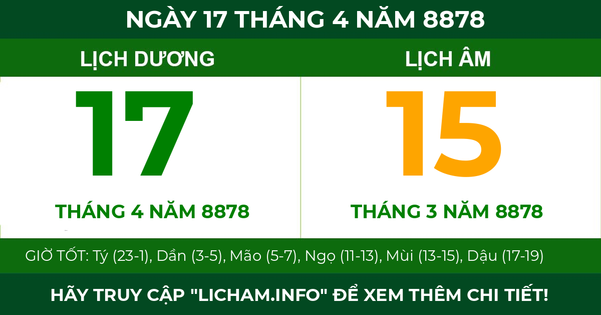 lịch âm ngày 17 tháng 4 năm 8878