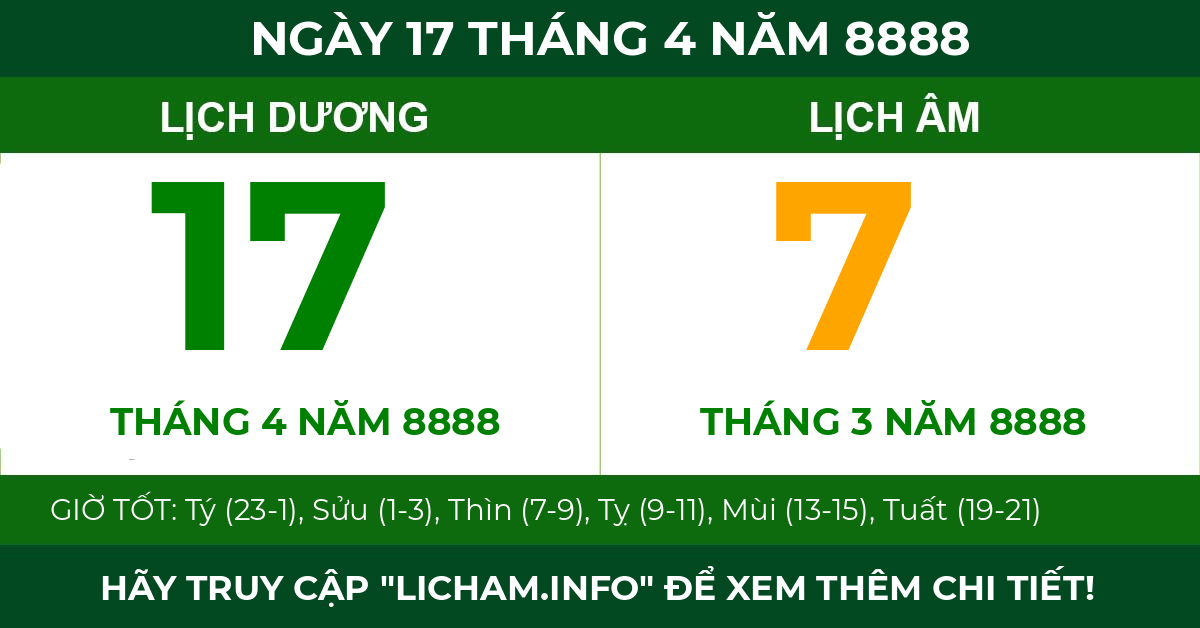 lịch âm ngày 17 tháng 4 năm 8888