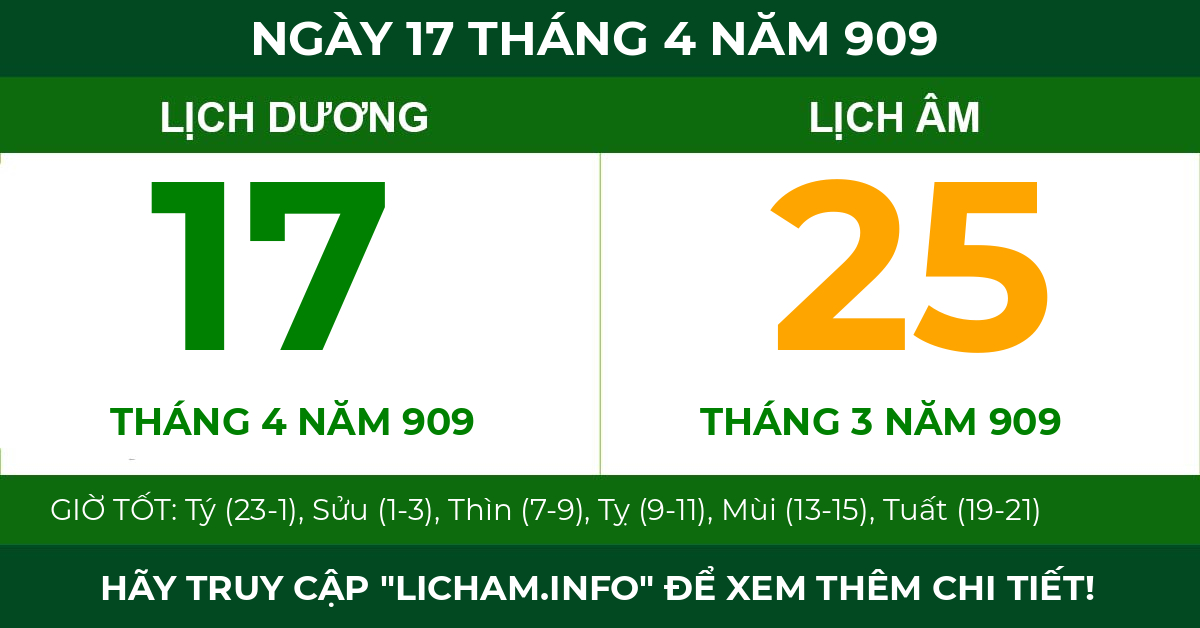 lịch âm ngày 17 tháng 4 năm 909