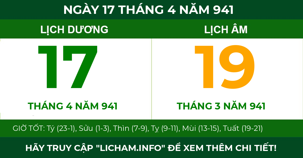 lịch âm ngày 17 tháng 4 năm 941
