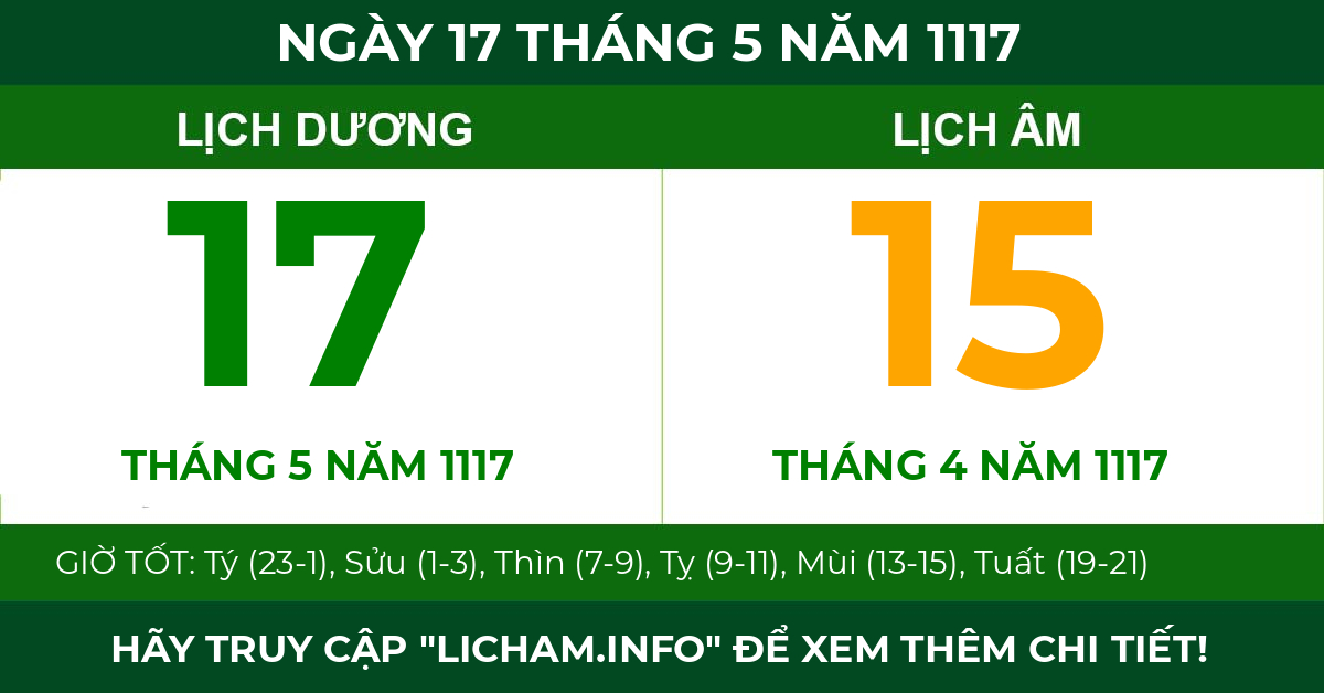 lịch âm ngày 17 tháng 5 năm 1117