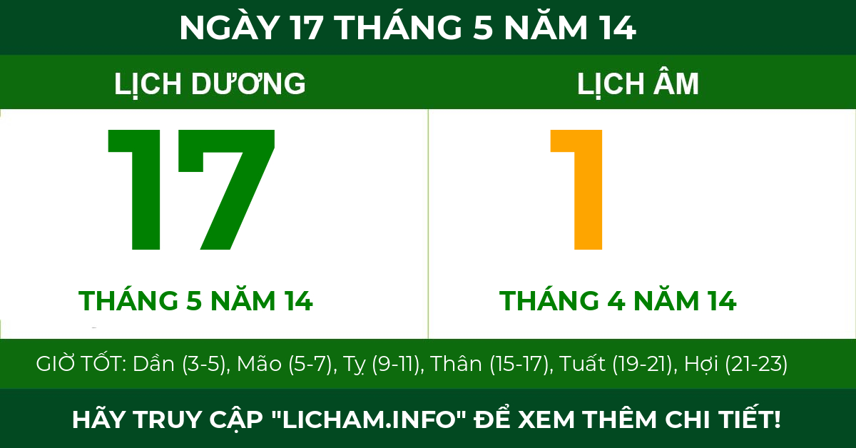 lịch âm ngày 17 tháng 5 năm 14