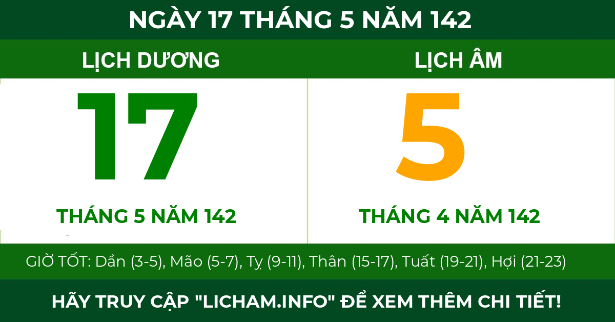 lịch âm ngày 17 tháng 5 năm 142