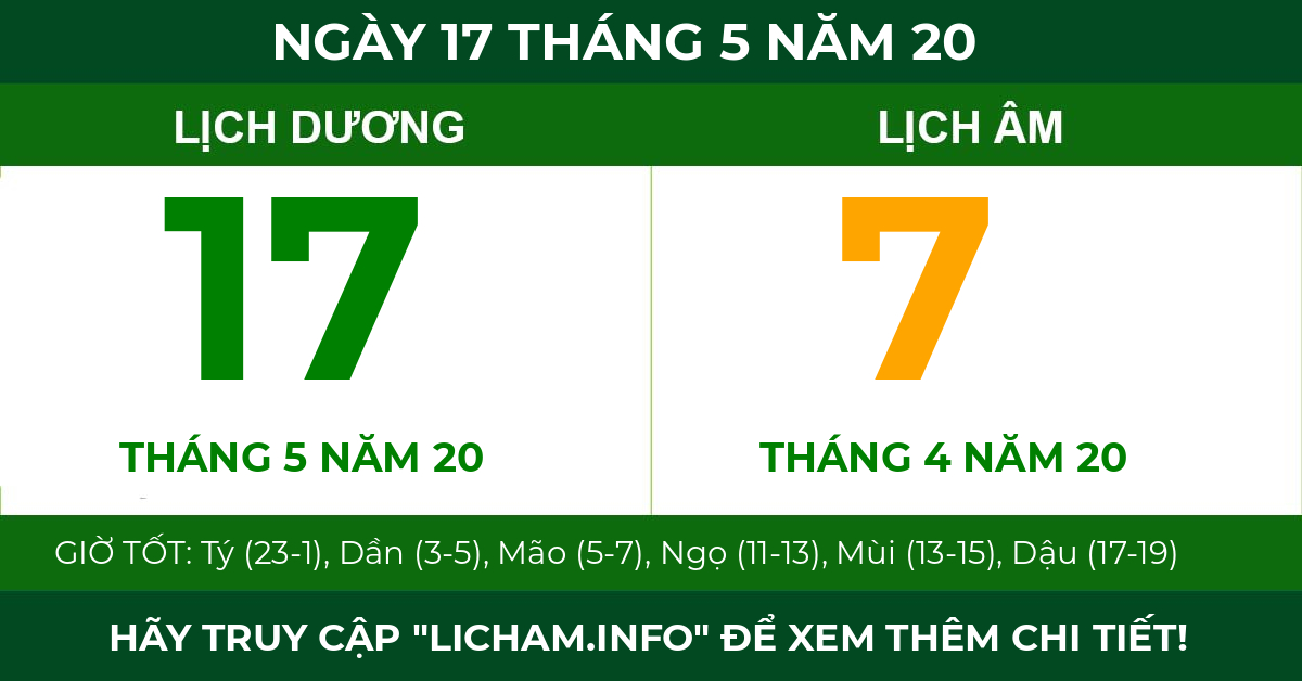 lịch âm ngày 17 tháng 5 năm 20