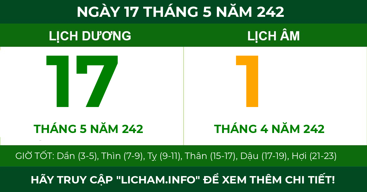 lịch âm ngày 17 tháng 5 năm 242