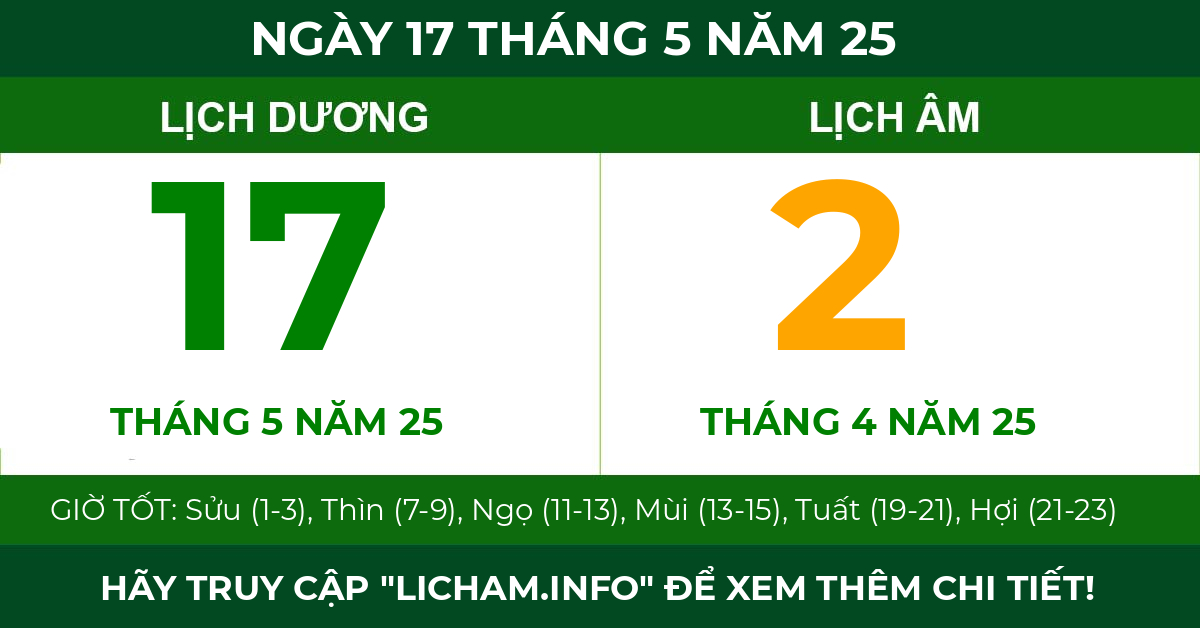 lịch âm ngày 17 tháng 5 năm 25