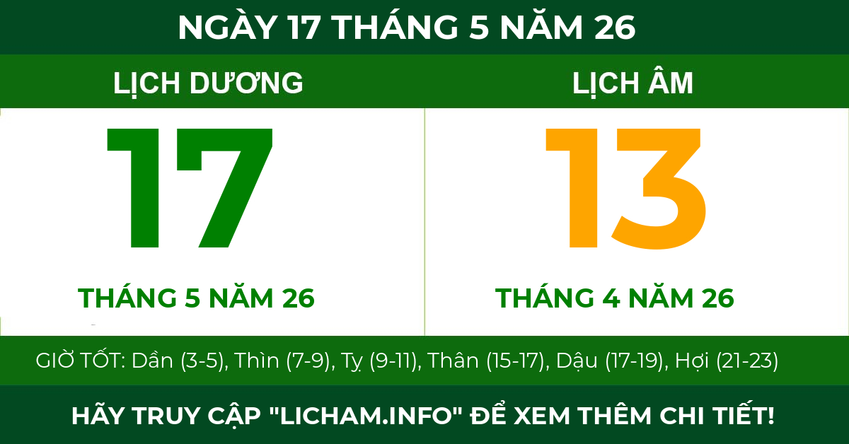lịch âm ngày 17 tháng 5 năm 26