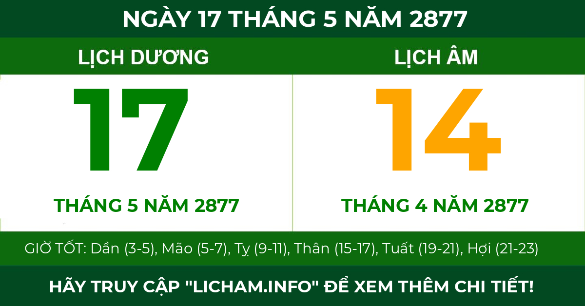 lịch âm ngày 17 tháng 5 năm 2877