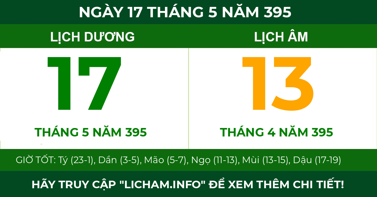 lịch âm ngày 17 tháng 5 năm 395