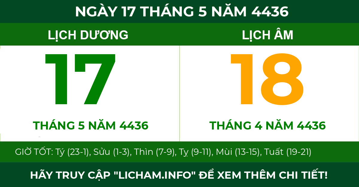 lịch âm ngày 17 tháng 5 năm 4436