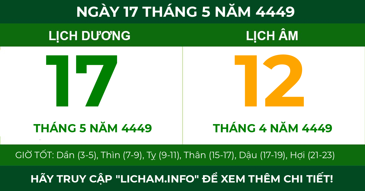 lịch âm ngày 17 tháng 5 năm 4449