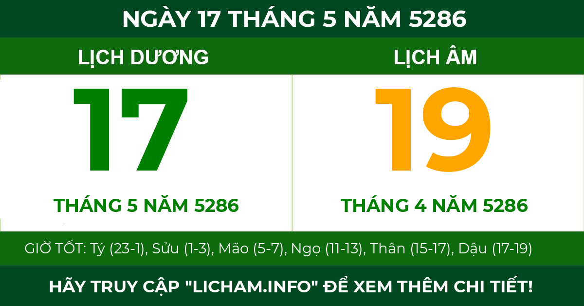 lịch âm ngày 17 tháng 5 năm 5286