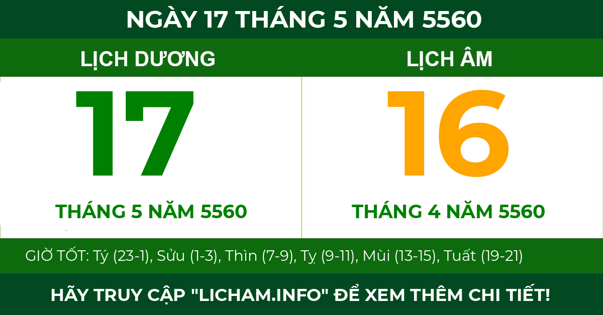 lịch âm ngày 17 tháng 5 năm 5560