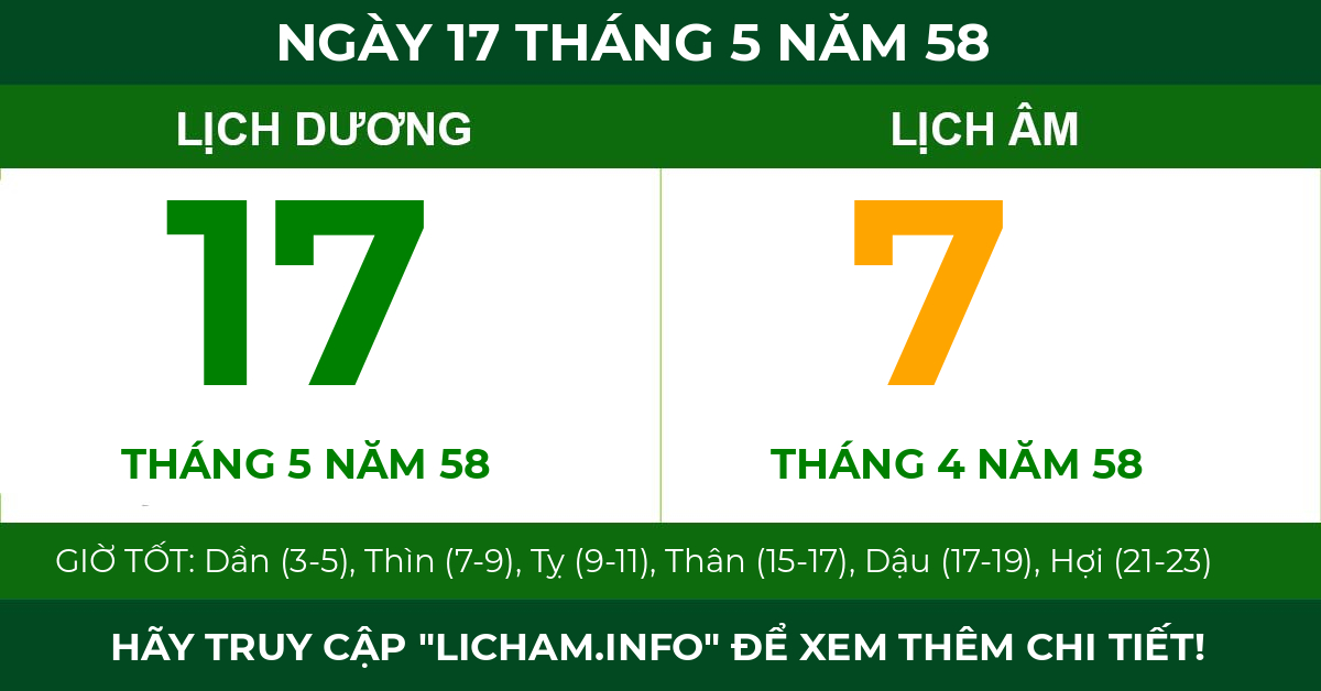lịch âm ngày 17 tháng 5 năm 58